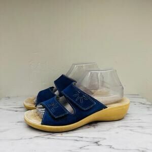 Fly Flot Anatomic Blue Leather Slide Wedge Sandals Women’s Size 8.5